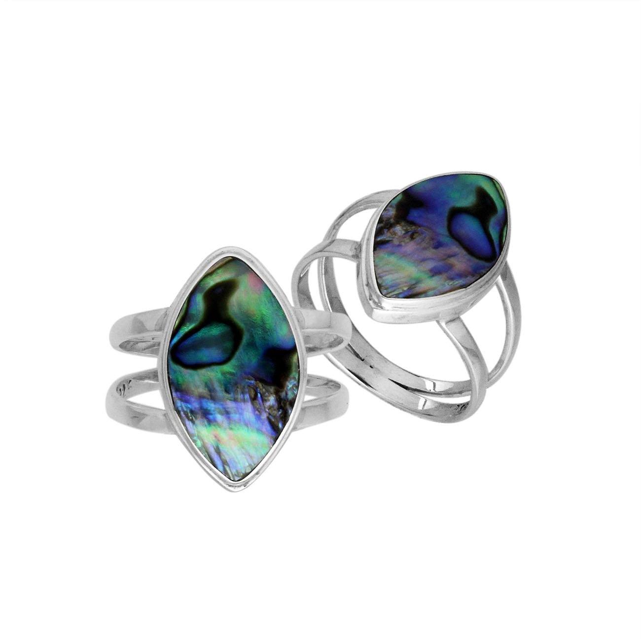AR-6236-AB-9 Sterling Silver Marquise Shape Ring With Abalone Sh