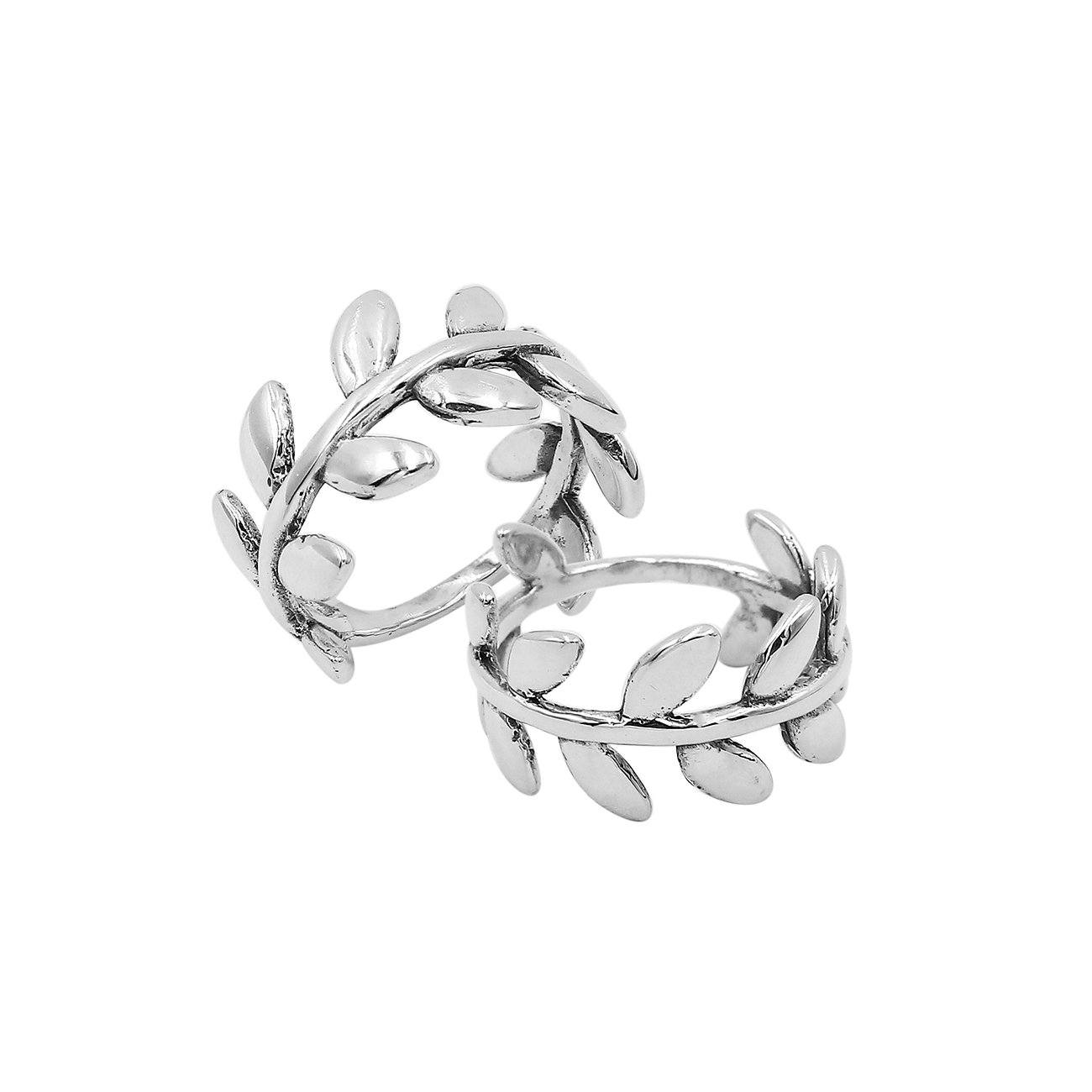 AR-6305-S-6 Sterling Silver Beautiful Simple Designer Leaf Ring With Plain Silver