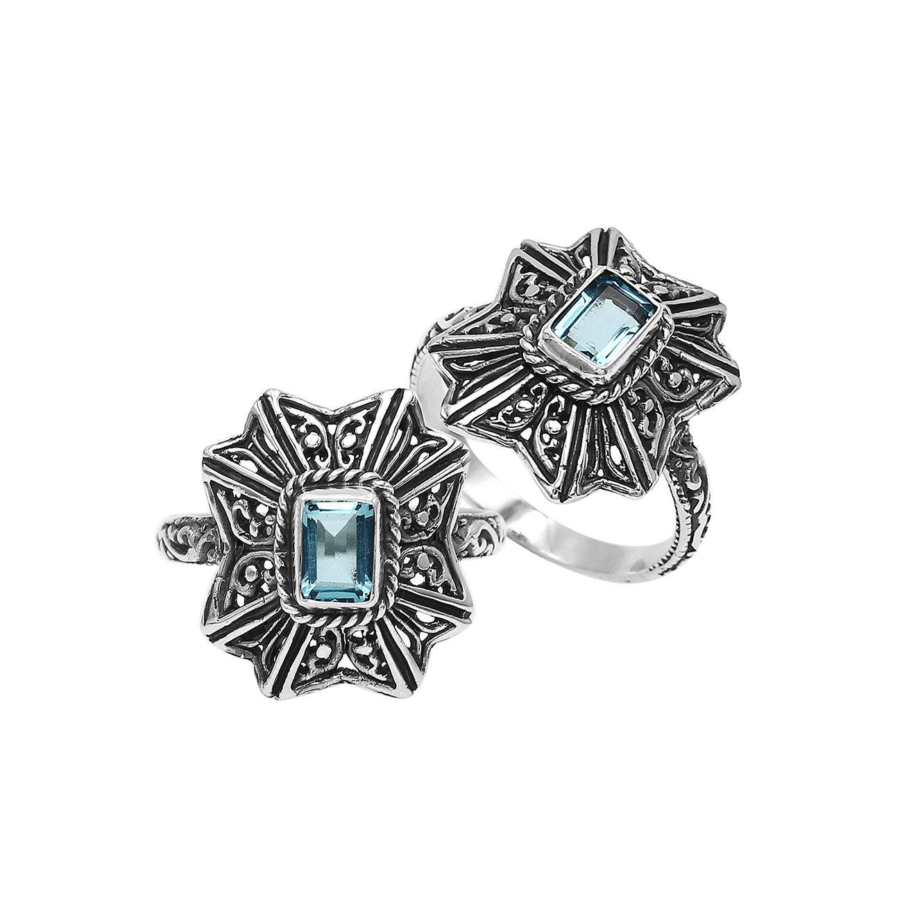 AR-6307-BT-6 Sterling Silver Designer Ring With Blue Topaz