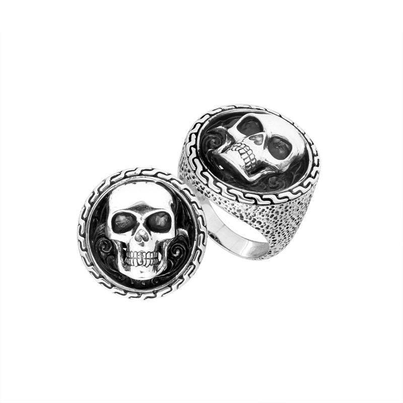 AR-8000-S-6 Sterling Silver Designer Skull Ring With Plain Silve