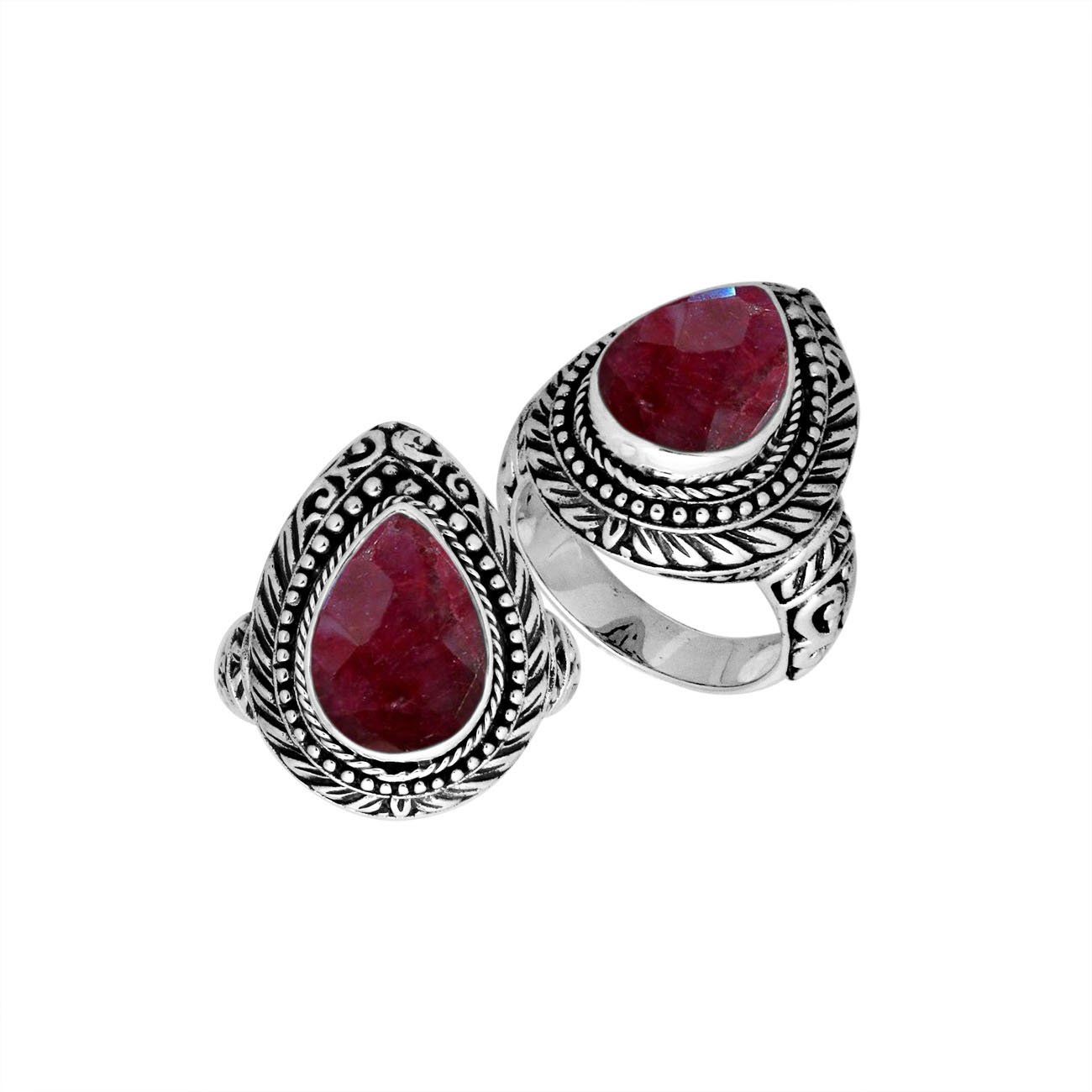 AR-8028-RB-6 Sterling Silver Pear Shape Ring With Ruby