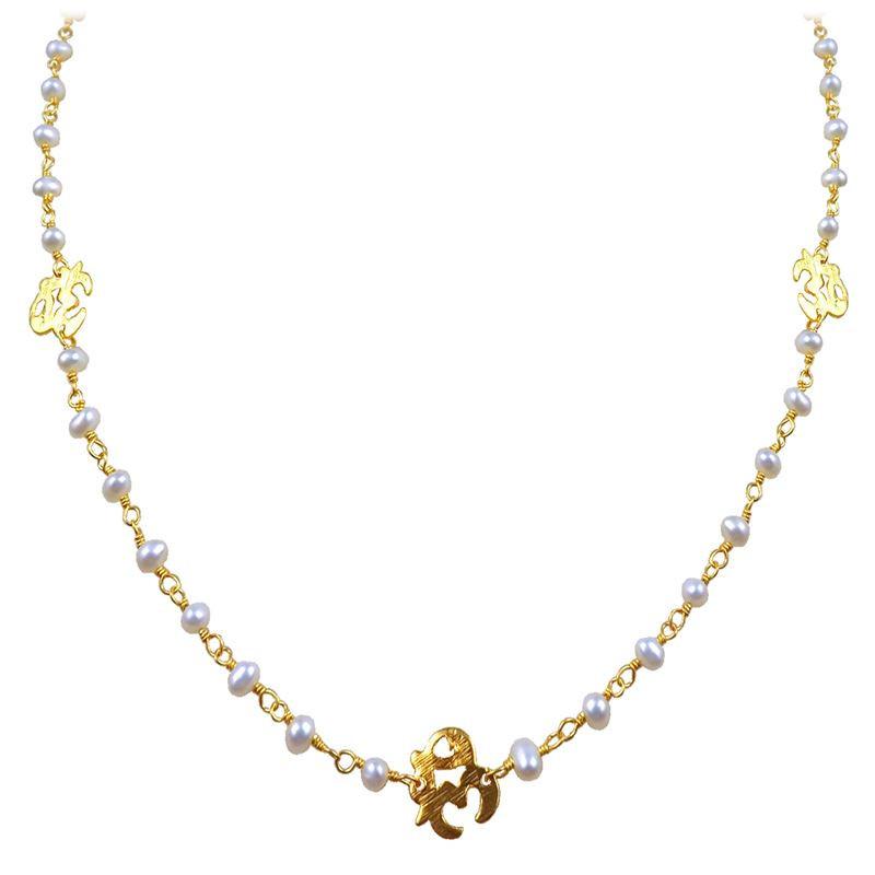 CHG-197-PE-OM-18" 18K Gold Overlay Necklace With Pearl