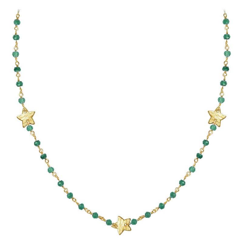 CHG-198-GO-18" 18K Gold Overlay Necklace With Green Onyx