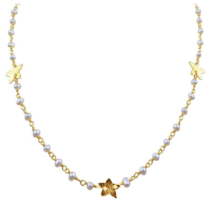 CHG-198-PE-18" 18K Gold Overlay Necklace With Pearl