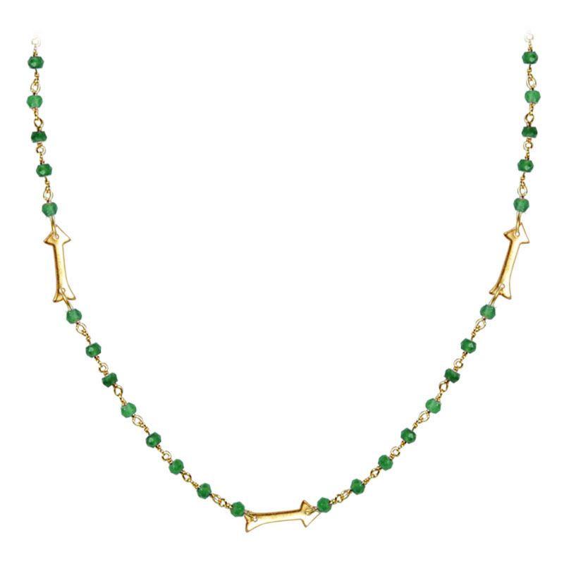 CHG-203-GO-18" 18K Gold Overlay Necklace With Green Onyx