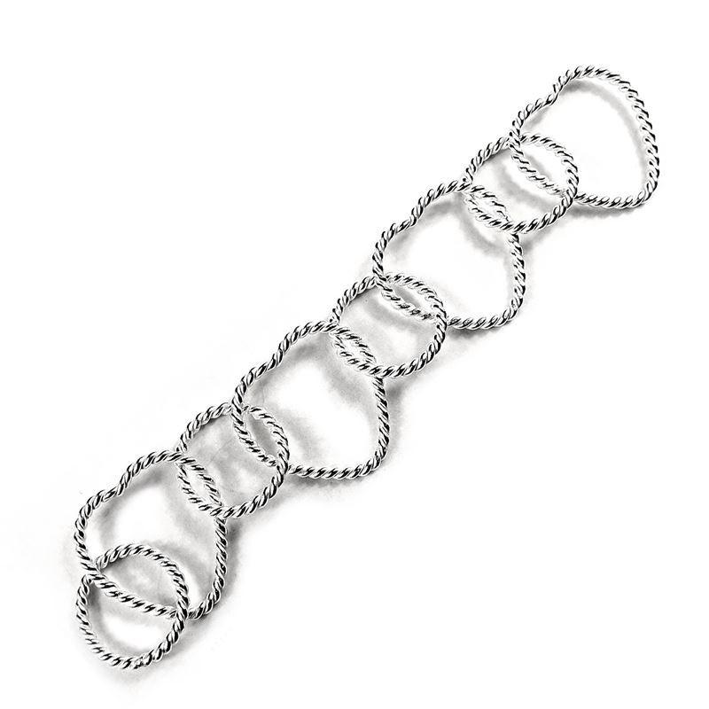 CHSF-260 Silver Overlay Beading & Extender Chain Heart Ring - 25X26MM Small Ring -20MM