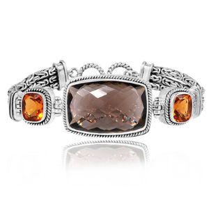 SB-1773-CO1 Sterling Silver Bracelet With Citrine Q., Smokey Quartz