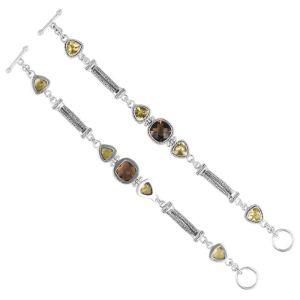 SB-1911-CO1 Sterling Silver Bracelet With Lemon Quartz, Smokey Quartz