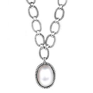 SN-3586-PEW Sterling Silver Necklace With Mabe Pearl