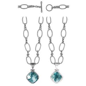 SN-3595-BT Sterling Silver Necklace With Blue Topaz Q.