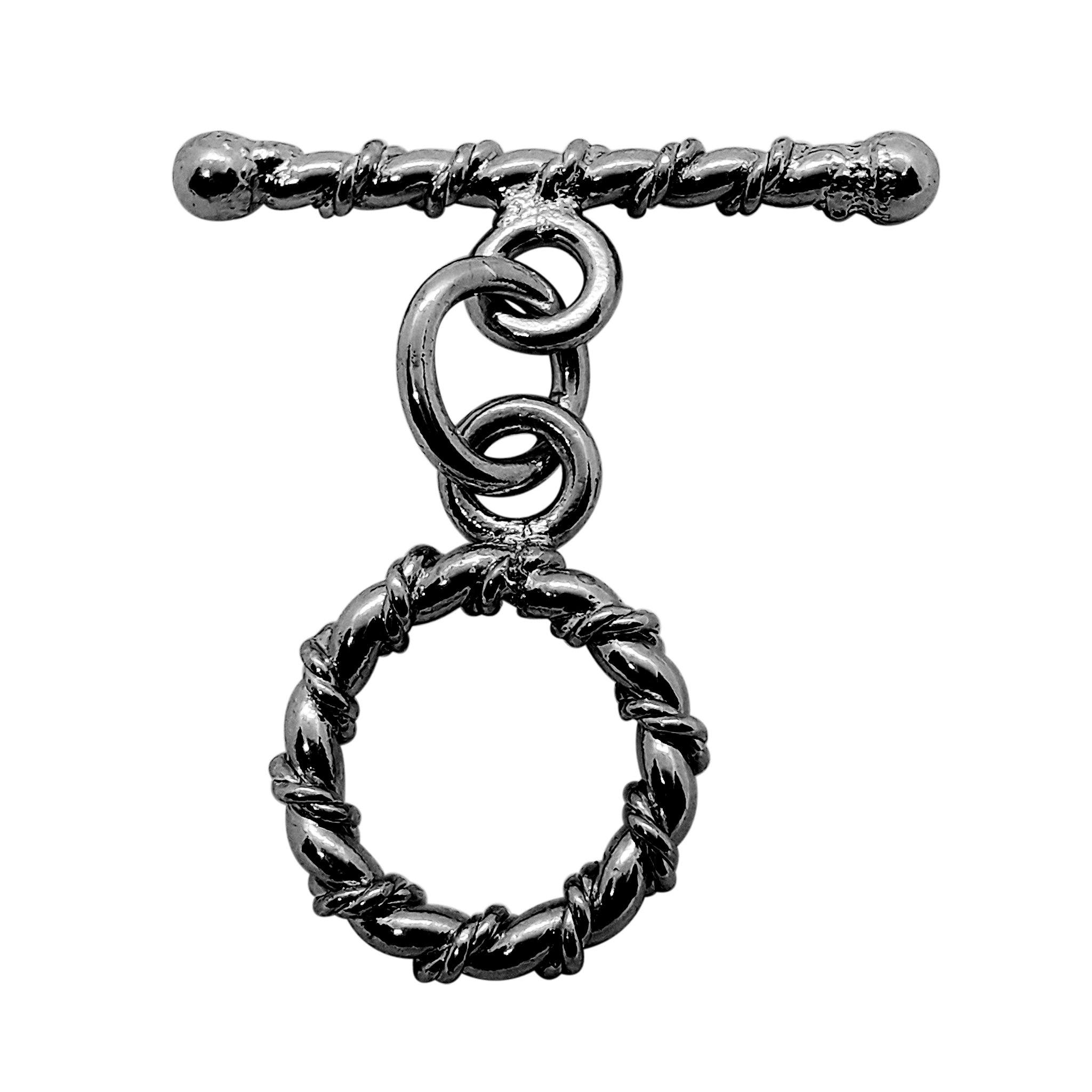 TR-116 Black Rhodium Overlay Twist Ring Coverd by Twisted Rope Toggle 14MM