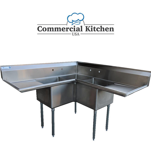Commercial 3 Compartment Stainless Steel Corner Sink 57 X
