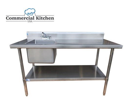 Stainless Steel Wok Prep Table 30 X 60 With Sink On Left With