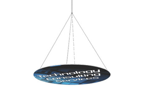 Horizontal Flat Disc Shaped Hanging Trade Show Display