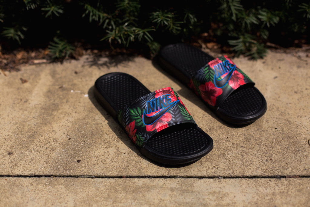 flower nike slides