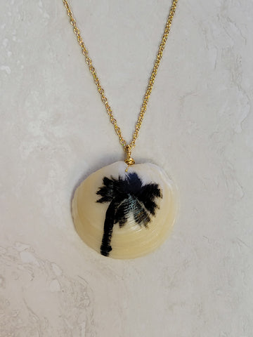 Hand painted palm tree necklace on gold plated chain