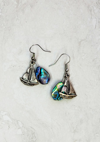 Forgotten Coast Abalone shell and silver sailboat earrings