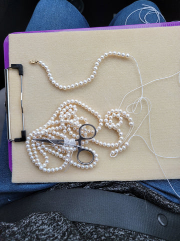 Long pearl necklace repair hits the road