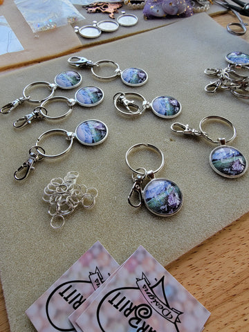 beginging the final touches of making the key chains, preparing packaging and adding the key ring and clips