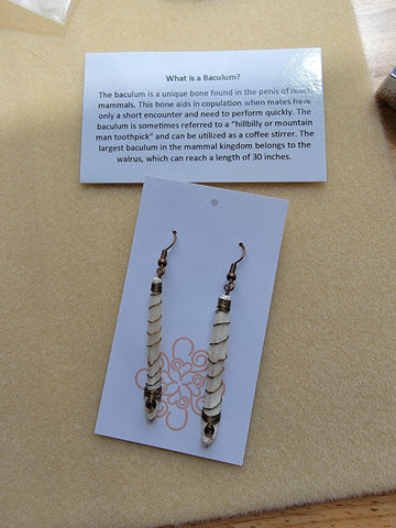 Custom wire wrapped Baculum Bone (penis bone) earrings