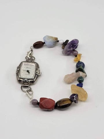 Custom watch band with natural gemstones