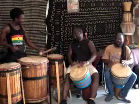 Djembe drumming music jam with Mady, Kofi and Abli