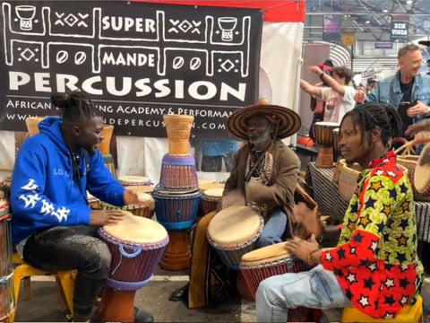 African drums and percussion market stall jam at the African Festival, Queen Victoria Market