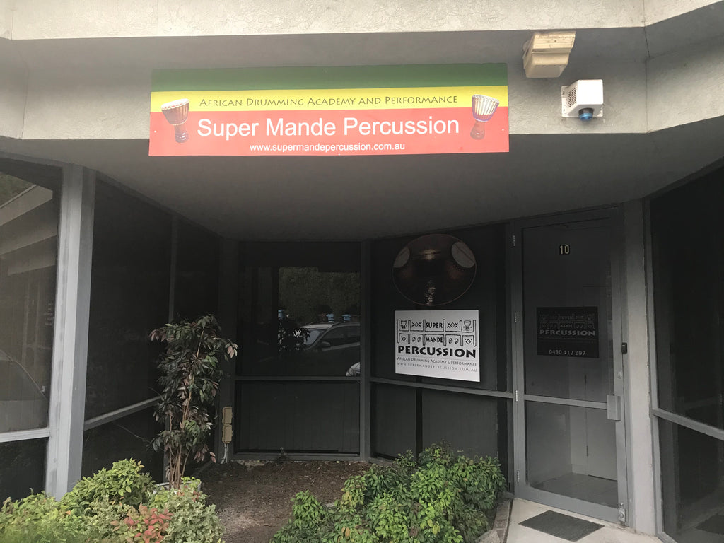 Entrance of Super Mande Percussion - African drum shop