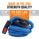 GearAmerica Kinetic Recovery Rope: Thin Blue Line Edition - Made In The USA 7/8 x 30