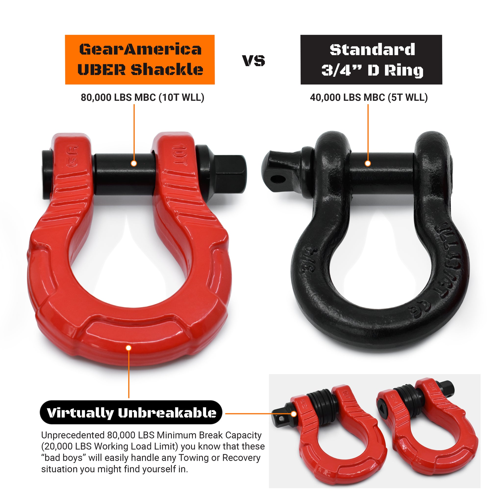GearAmerica UBER Shackles with Anti-Theft Lock (Red) | Forged Carbon S