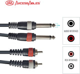 AxcessAbles DTS14-DRCA101 Dual 1/4 (6.35mm) TS to Dual RCA Audio Interconnect Stereo Cable for Mixer, USB Interfaces, Home Audio, Stereo Speakers (3ft)