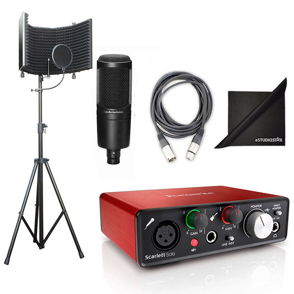 AxcessAbles SF-101KIT-AT Studio Recording Bundle with Audio Technica Condenser Microphone, Focusrite Scarlett Solo 3 Interface, Microphone Isolation Shield, Tripod Stand, AxcessAbles XLR Cable & Polishing Cloth