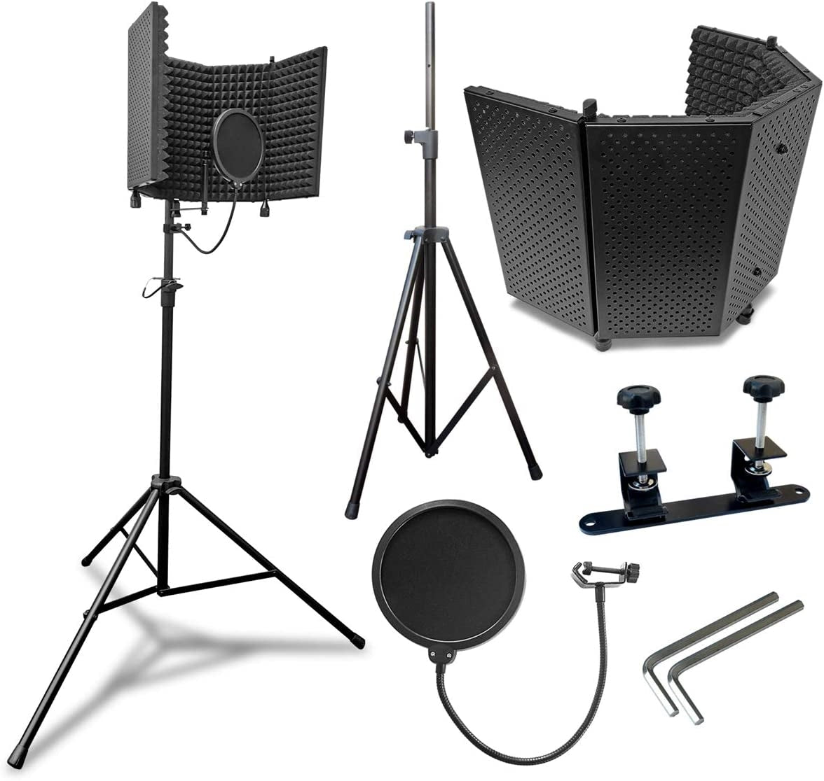 AxcessAbles SF-101KIT-VB Vented 32.5"Wx13"H (422sq inch) Half Dome Professional Grade Recording Studio Microphone Isolation Shield with Stand 4ft to 6ft6"(Black) - Open Box
