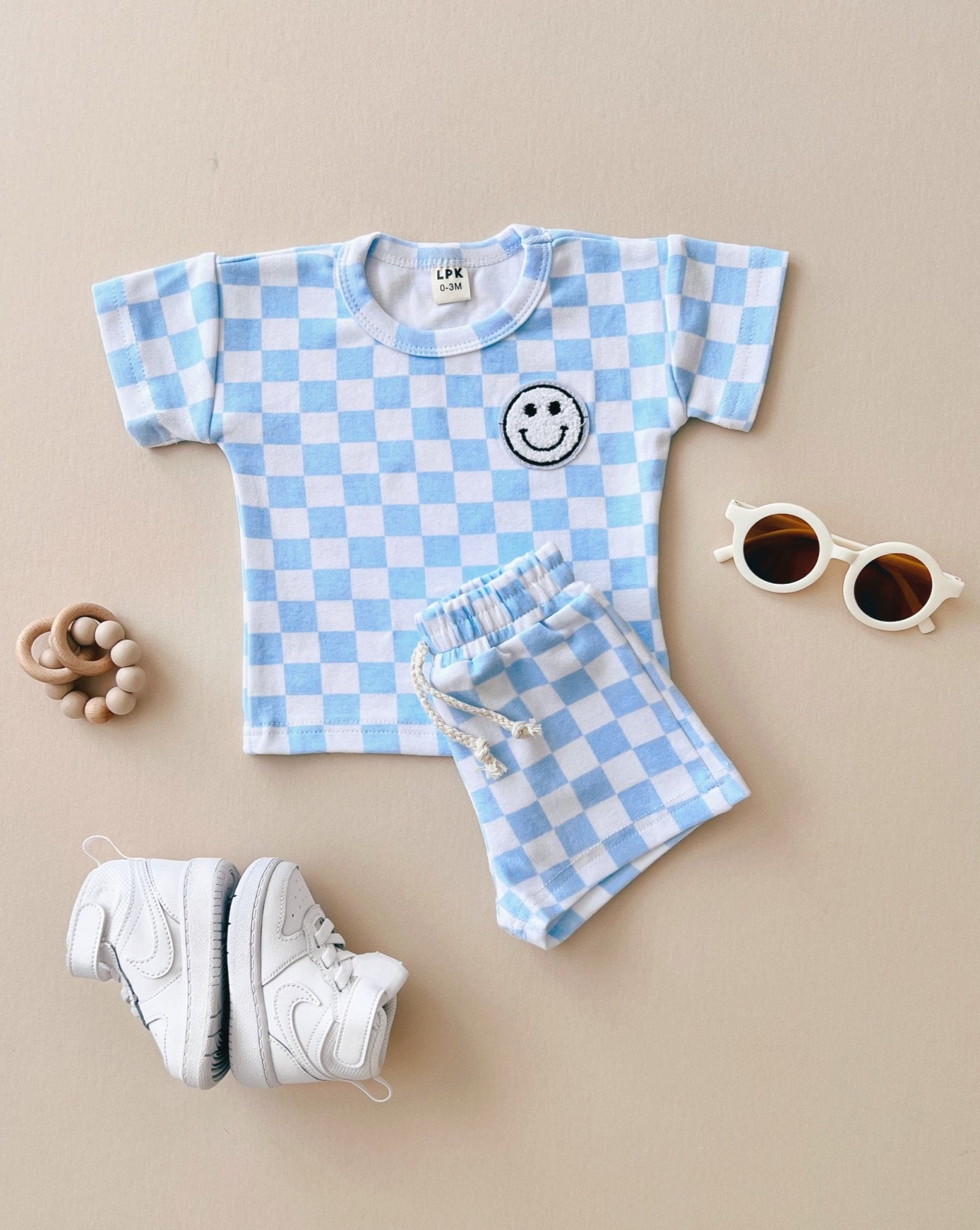 Checkered Smiley Set | Blue – LUCKY PANDA KIDS