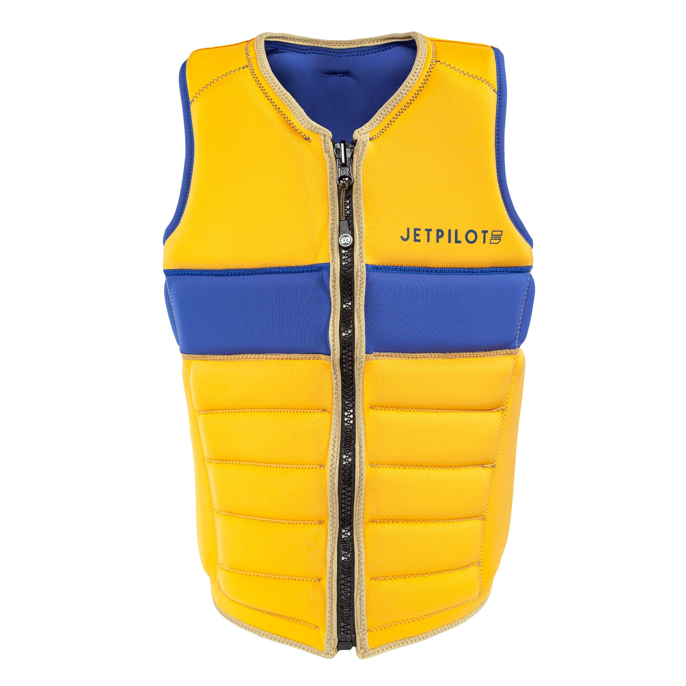 Front view of the Jetpilot Draftline Comp Vest. #color_navy-gold