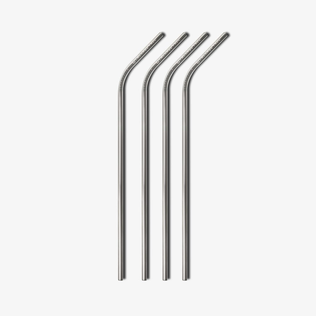 Stainless Steel Bent Straw 8.5" - Silver 4 Pack