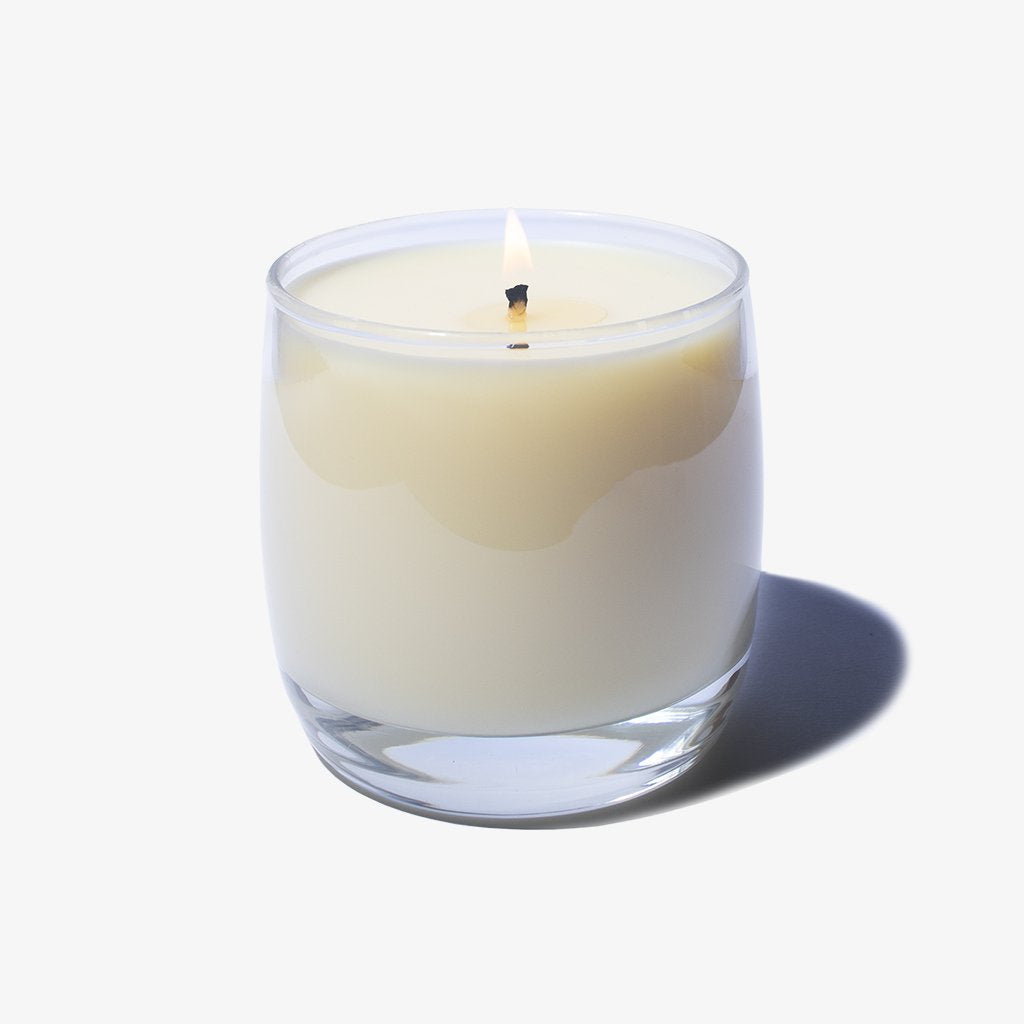 Scented candle in a reusable wine glass jar
