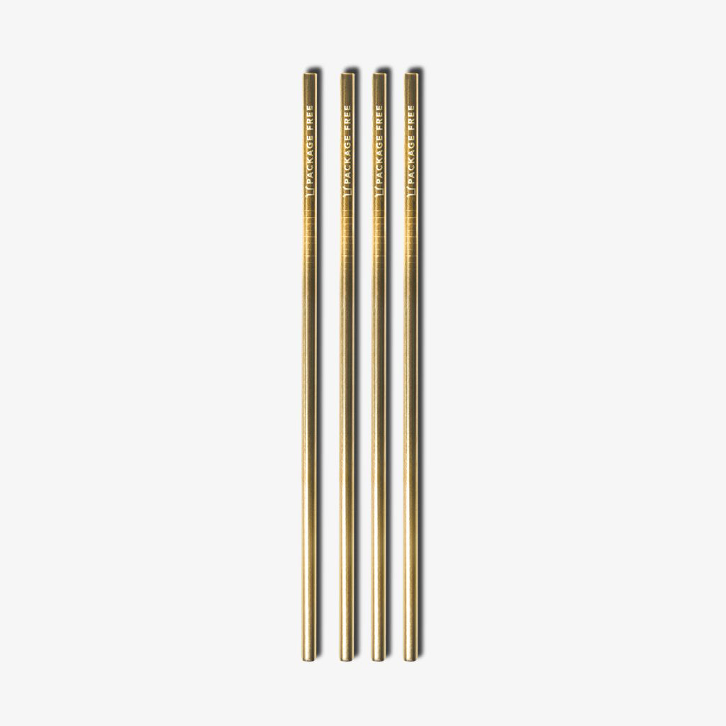 Stainless Steel Straight Straw 10.5" - Gold 4 Pack