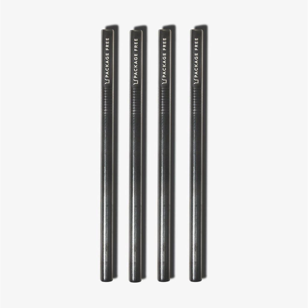 Stainless Steel Bubble Tea Straw - Black 4 Pack