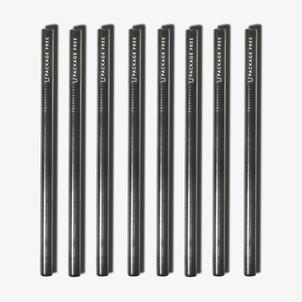 Stainless Steel Bubble Tea Straw - Black 8 Pack