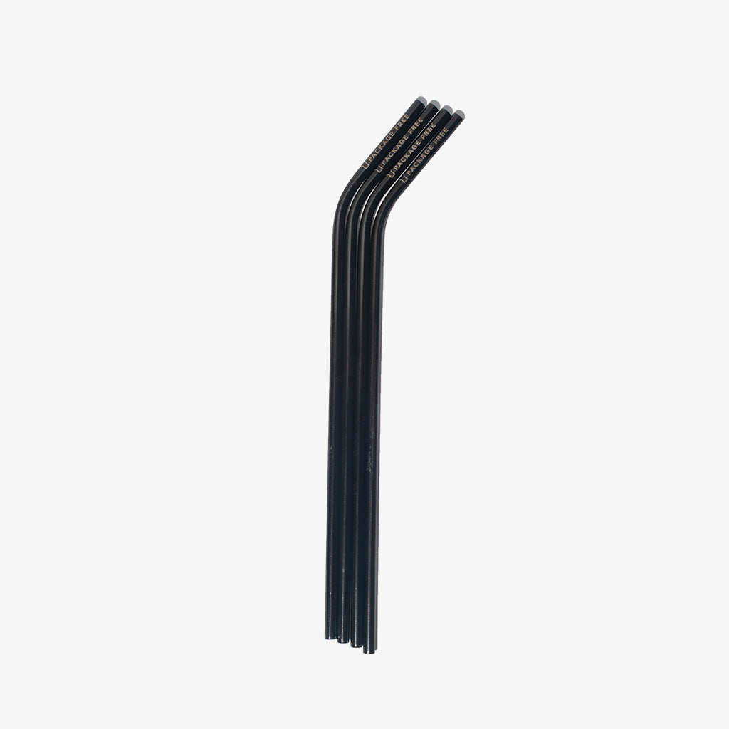 Stainless Steel Bent Straw 10.5" - Black 4 Pack