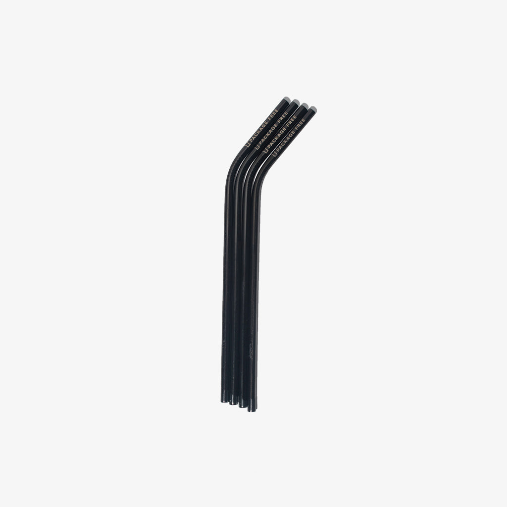 Stainless Steel Bent Straw 8.5" - Black 4 Pack