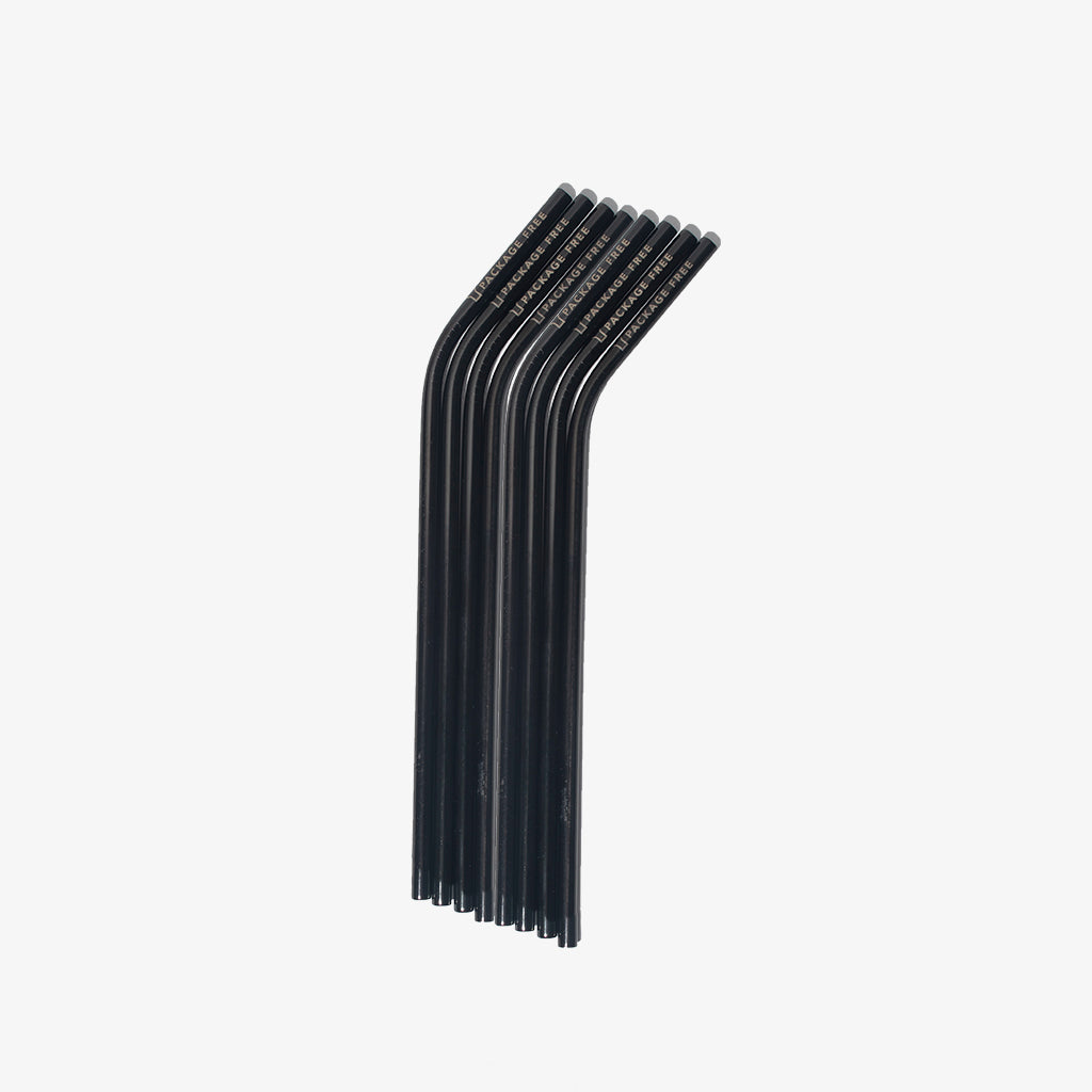 Stainless Steel Bent Straw 8.5" - Black 8 Pack