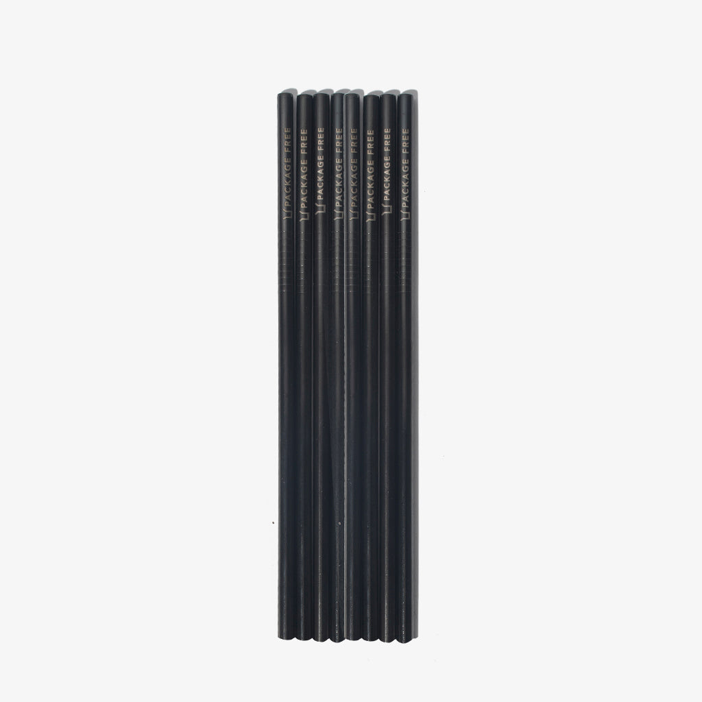 Stainless Steel Straight Straw 8.5" - Black 8 Pack