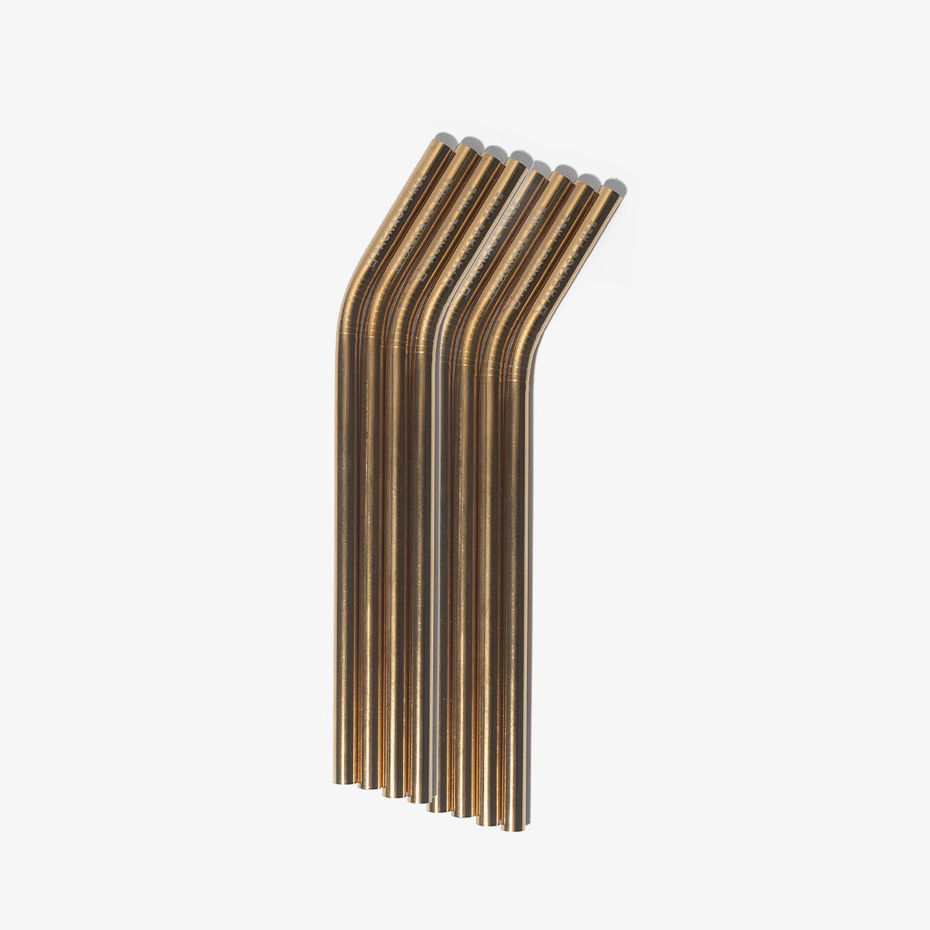 Stainless Steel Bent Straw 8.5" - Gold 8 Pack