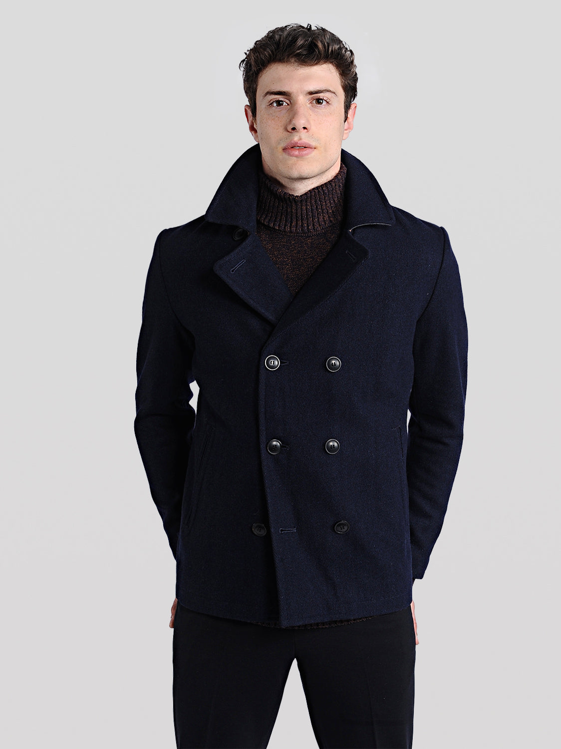 DOUBLE-BREASTED WOOL PEACOAT | BLACK