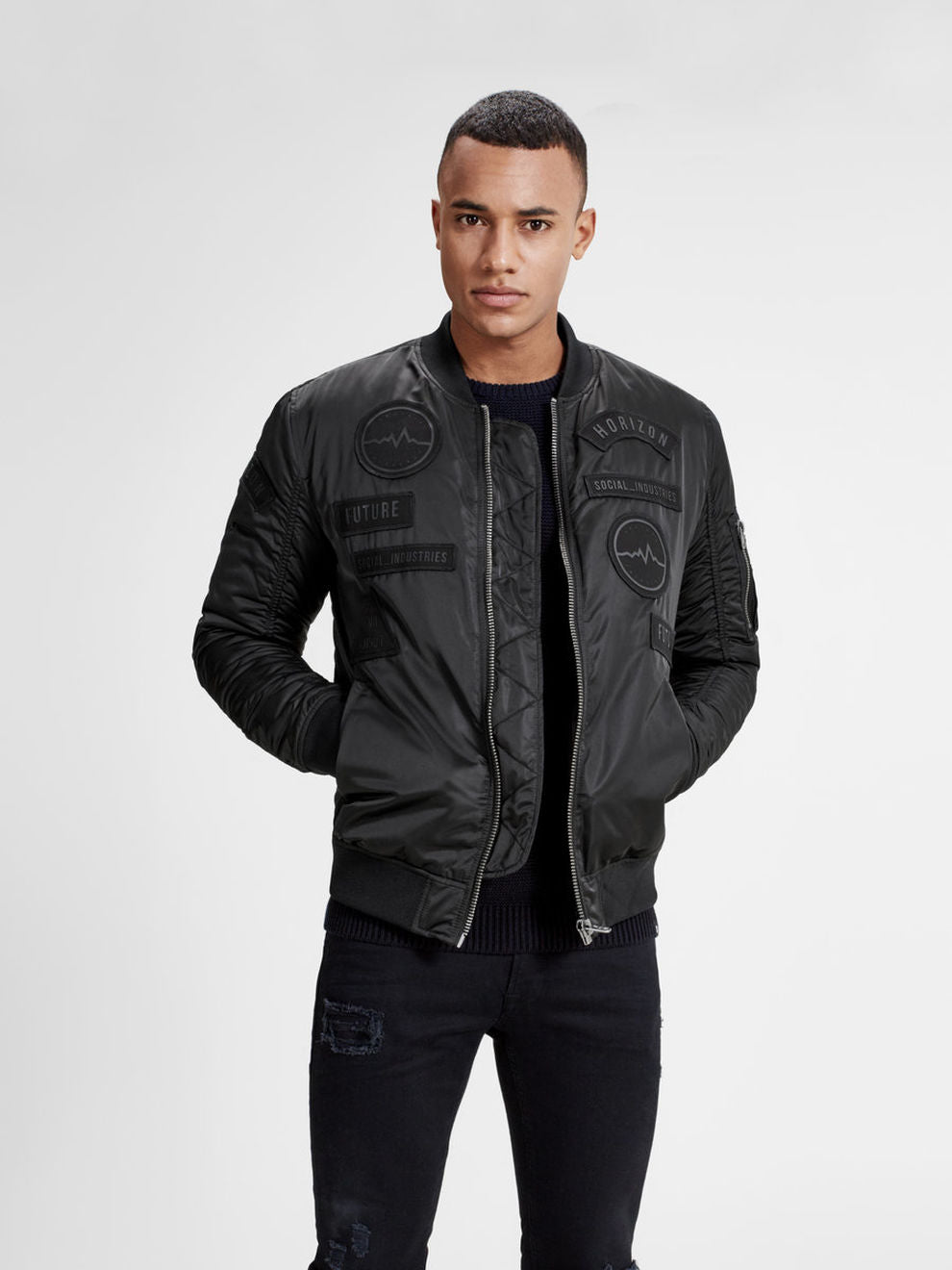 BOMBER JACKET WITH EMBROIDERED DETAILS | BLACK