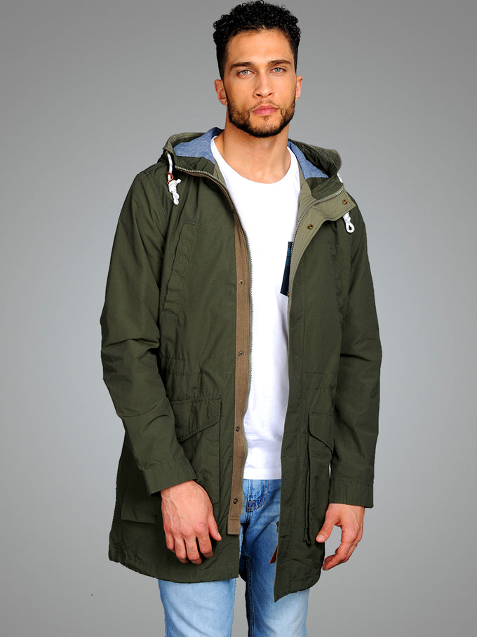 SPRING PARKA WITH CAMO LINING | GREEN