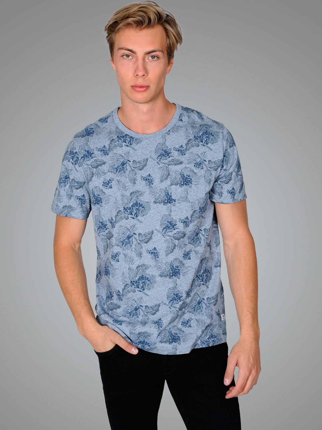 FINAL SALE - HEATHERED FLORAL PREMIUM T-SHIRT | BLUE