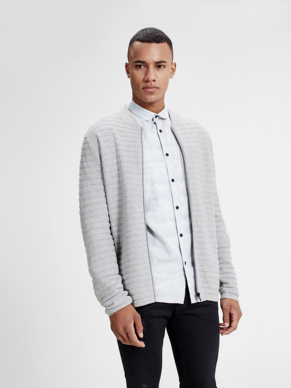 RIBBED KNIT CARDIGAN | GREY